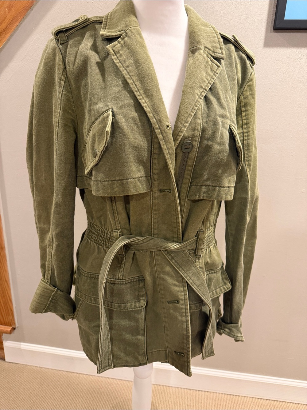 Anthropologie Olive Utility Belted Jacket size M